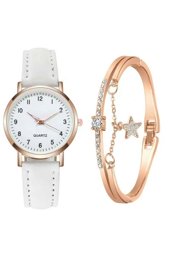 Women's Classic Quartz Watch with Frosted Leather Strap, Retro Small Round Dial with Gold Case, Easy-to-Read Arabic Numerals and Bracelet, Scratch-Resistant Crystal Glass, Flexible Strap
