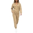 thumbnail image 1 of Usloyux Women's Plus Size 2 Piece Set V Neck Long Sleeve Hoodie and Elastic Waist Pants Casual Matching Outfits Solid Lounge Tracksuit, Khaki M, 1 of 8