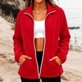 thumbnail image 1 of Usloyux Women's Solid Color Fleece Pocketed Stand-Up Collar Long Sleeve Zip Up Jackets Casual Coats Fall Winter Outerwear, Red S, 1 of 5