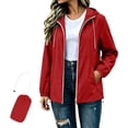 thumbnail image 1 of Usloyux Women's Solid Color Hooded Drawstring Waterproof Raincoat Windbreaker Jackets Casual Fall Winter Coats, Red M, 1 of 9
