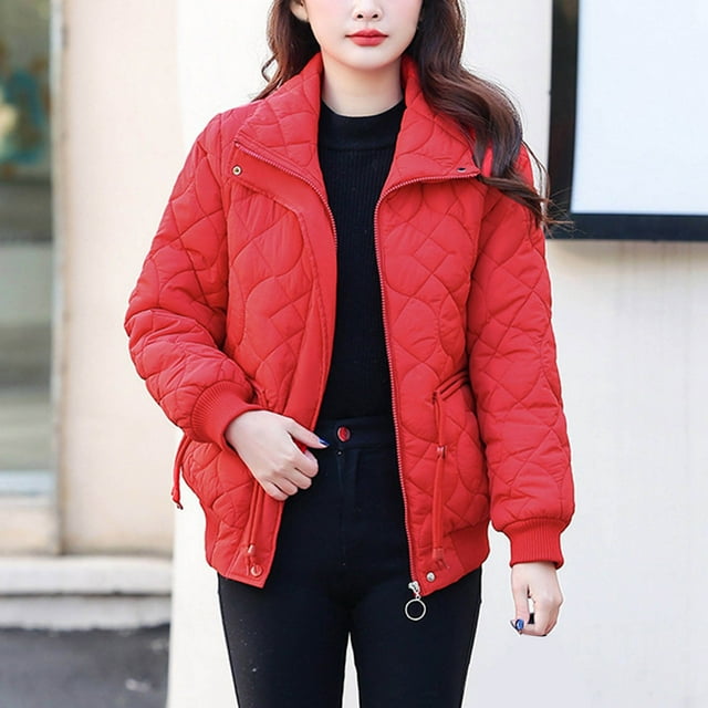 Usloyux Women's Stand Collar Plain Colour Coat Loosefitting Cyber and