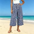 thumbnail image 1 of Usloyux Women's Wide Leg High Waisted Flowy Floral Capri Pants Casual Summer Beach Workwear Trousers, Navy L, 1 of 7