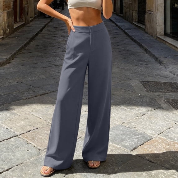 Usloyux Women's Wide Leg Pants High Waisted Trousers with Pockets Elastic Waist Casual Summer Workout Bottoms, Dark Gray S