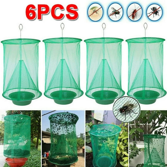 Usloyux under $5 Outdoor Fly Trap, Six Pack of Reusable Fly Catcher Cages with Bait Pot, Outdoor Insect Trap for Garden, Patio and Farm