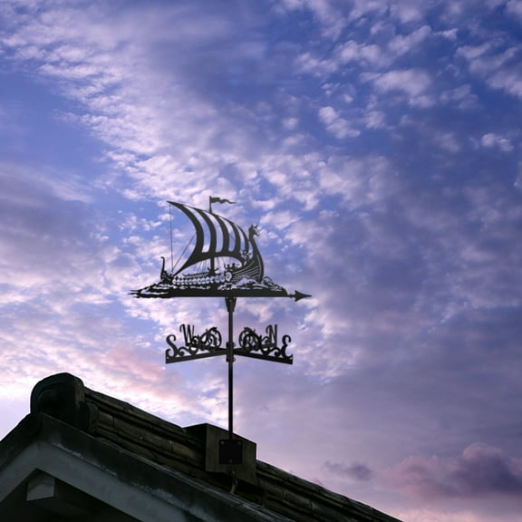 Usloyux under $5 Ship Weather Vane, 60x35cm Hand Welded Varnish Coated Outdoor Wind Direction Indicator, Courtyard Barn Pavilion Decoration