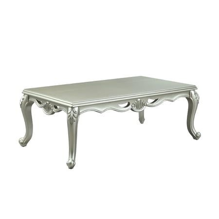 Benjara Usm 58 Inch Classic Coffee Table, Floral Trim Cabriole, Wood, Champagne