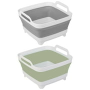 Usmallbee Collapsible Bucket with Handles, 2.4Gal / 9L Capacity Portable Sink with Drain Plug, Foldable Wash Basin, Foldable Plastic Tub for Camping, Washing and Finishing, 2 Pack