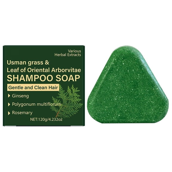 Usman Grass & Oriental Arborvitae Leaf Shampoo Soap, Infused with Ginseng, Polygonum Multiflorum & Rosemary Herbal Extracts, Gentle & Clean Formula for Healthy, Lustrous Hair