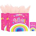 thumbnail image 1 of Usmilegift 13" Large Rainbow Happy Birthday Gift Bag with Tissue Paper and Greeting Card for Kids, Baby Shower,Girls (Pink,2PCS Rainbow Gift Bag), 1 of 6