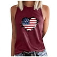 thumbnail image 1 of Usmisi 4th of July Tank Tops Independence Day Patriotic Shirts Loose Fit Racerback Vest Womens Fashion Heart American Flag Print Crewneck Sleeveless Summer Blouses Wine s, 1 of 5
