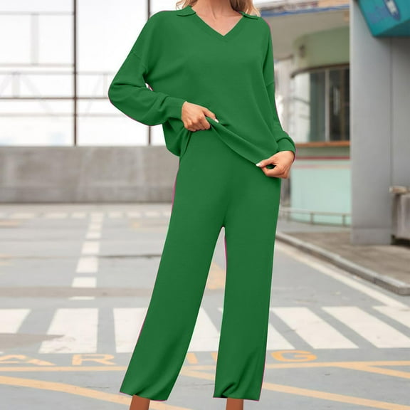 Usmixi 2 Piece Lounge Sets for Women Fleece Pajamas Sets Women V Neck Long Sleeve Pullover and Long Pants 2 PC Sets Casual Solid Homewear Sets Sleepwear Plush Loungewear Sets Under $10