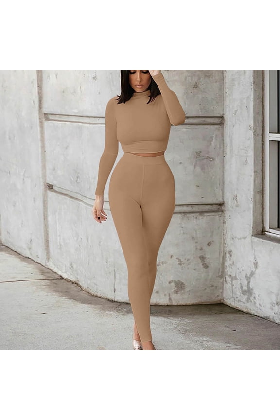 Usmixi 2 Piece Outfits for Women Cropped Pullover Tops 2 Piece Sets for Women Sexy Slim Fit High Waist Yoga Legging Pants Lounge Sets Workout Sports Long Sleeve Tops Suits Under $10