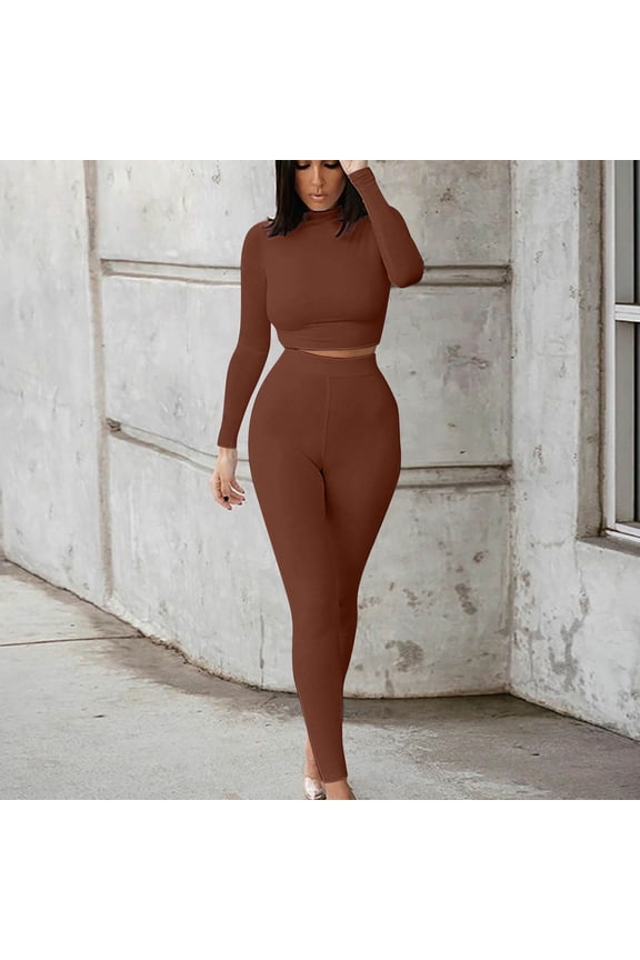 Usmixi 2 Piece Outfits for Women Cropped Pullover Tops 2 Piece Sets for Women Sexy Slim Fit High Waist Yoga Legging Pants Lounge Sets Workout Sports Long Sleeve Tops Suits Under $10