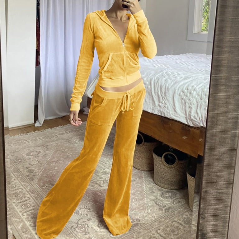 【在庫有】 for Outfits Piece 2 Usmixi Women for Sets Lounge Velvet Gold トップス