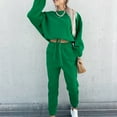 thumbnail image 1 of Usmixi 2 Piece Sweatsuit for Women Cropped Sweatshirt 2 Piece Sets Women Casual Solid Long Sleeve Drawstring Pullover and Jogger Pant Tracksuit Sets Sports Running Lounge Sets Under $10, 1 of 7