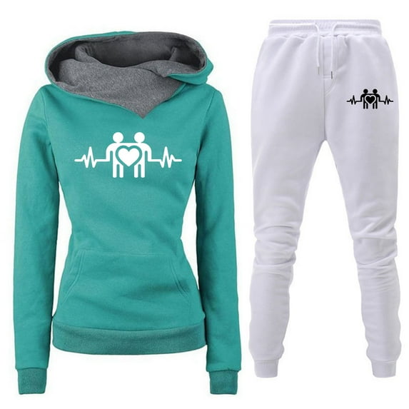 Usmixi 2 Piece Tracksuit for Women Sweatsuit Sets for Women Trendy ECG Print Hooded Sweatshirt and Jogger Pant Lounge Sets with Pocket Sports Pullover Hoodies Two Piece Outfits Under $10