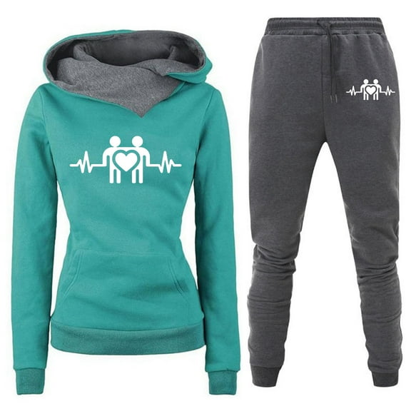 Usmixi 2 Piece Tracksuit for Women Sweatsuit Sets for Women Trendy ECG Print Hooded Sweatshirt and Jogger Pant Lounge Sets with Pocket Sports Pullover Hoodies Two Piece Outfits Under $10