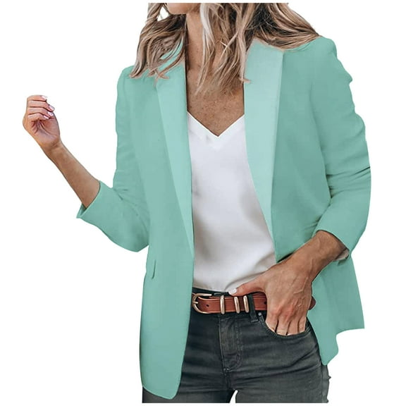 Usmixi 2023 Blazer Jacket for Women Winter Blazer Coat for Women Office Business Lapel Open Front Suit Cardigan Coat Long Sleeve Casual Solid Lightweight Pocket Blazer Jacket Weekly
