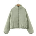 thumbnail image 1 of Usmixi Winter Womens Bomber Jacket Womens Cotton Down Jacket Long Sleeve Casual Solid Warm Thickened Coat Open Front Zip Stand Neck Pocket Corduroy Outerwear 2025 Bomber Jacket, 1 of 3