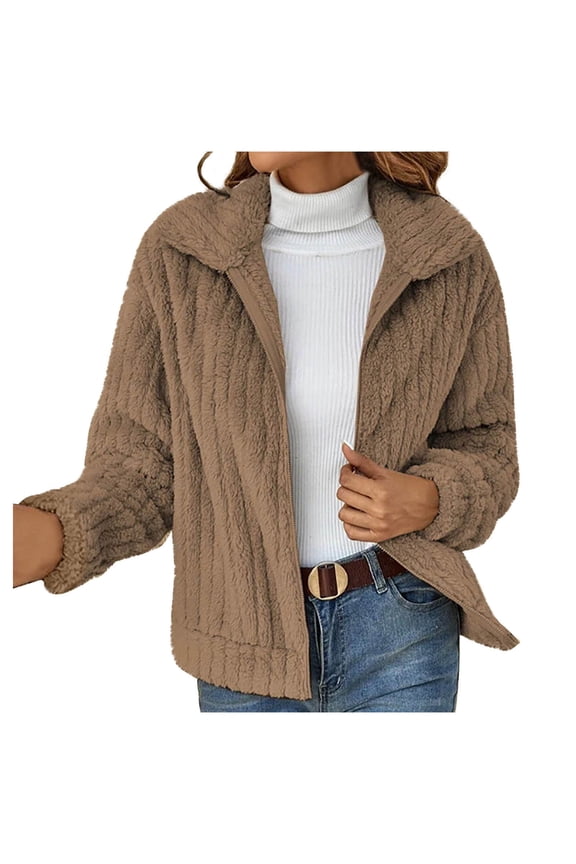 Usmixi 2023 Fleece Coat for Women Winter Plush Coat for Women Casual Solid Lapel Zip up Fluffy Fleece Sweater Outwear Long Sleeve Plus Size Ladies Fall Fuzzy Jacket with Pocket Weekly