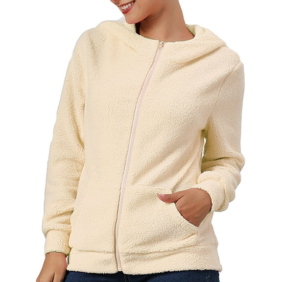 Usmixi 2023 Fleece Coat for Women Winter Womens Fuzzy Plush Jacket Plus Size Casual Solid Zip up Hooded Coat Long Sleeve Ladies Winter Cozy Fluffy Furry Outerwear with Pocket Weekly