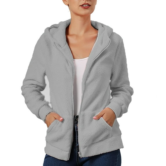 Usmixi 2025 Fleece Coat for Women Winter Womens Fuzzy Plush Jacket Plus Size Casual Solid Zip up Hooded Coat Long Sleeve Ladies Winter Cozy Fluffy Furry Outerwear with Pocket