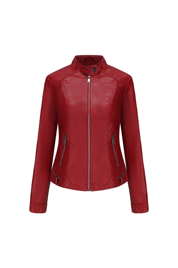Usmixi 2025 Leather Jacket for Women Winter Faux Leather Jacket for Women Stand Collar Open Front Trendy Bomber Jacket Fall Long Sleeve Lightweight Solid PU Cropped Coat with Pocket Weekly