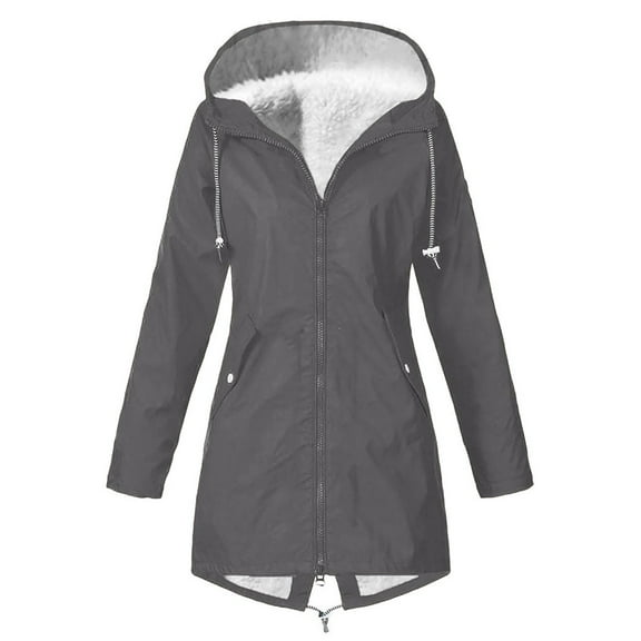 Usmixi 2023 Parka Jacket for Women Winter Trench Jacket for Women Winter Warm Thickened Plush Lined Overcoat Plus Size Casual Solid Zip up Drawstring Hooded Long Coat with Pocket Weekly