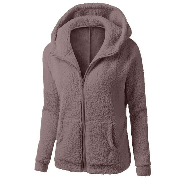 Usmixi 2023 Plush Coat for Women Sherpa Jacket for Women Casual Solid Open Front Zip Fluffy Fleece Sweatshirt Coats Long Sleeve Pocket Hooded Outerwear Winter Plush Coat
