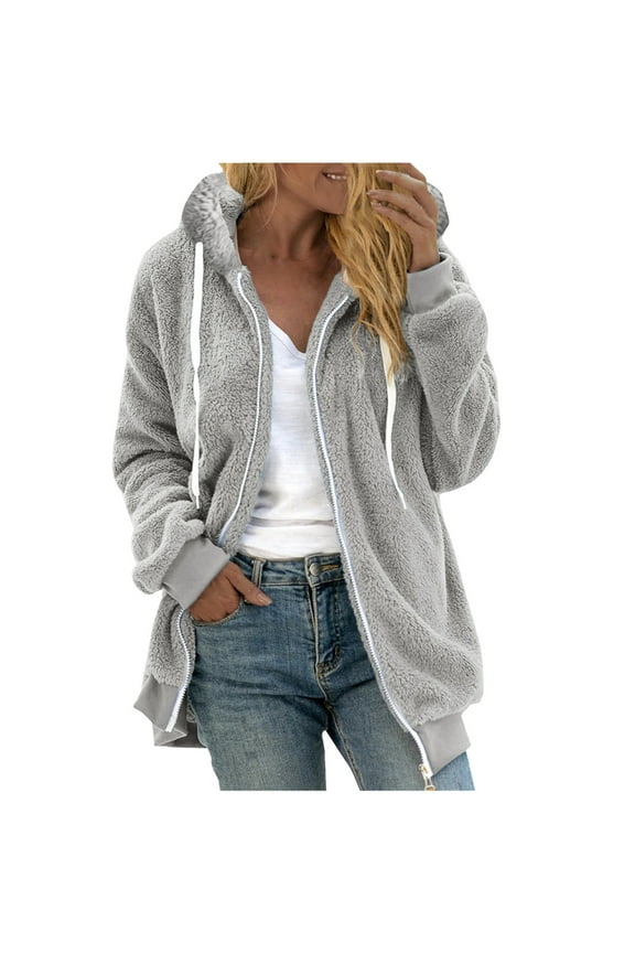 Usmixi 2025 Plush Coat for Women Winter Fleece Sweatshirt Coat for Women Casual Open Zip up Drawstring Hooded Jacket Plus Size Cozy Fuzzy Fluffy Sherpa Outerwear with Pocket