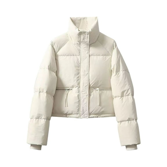 Usmixi 2023 Puffer Coat for Women Winter Womens Cotton Down Jacket Trendy Stand Neck Drawstring Zipper up Puffer Coat Winter Thickeded Padded Long Sleeve Outerwear with Pocket Weekly