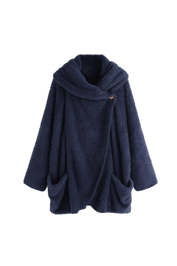 Usmixi 2025 Sherpa Coat for Women Winter Fuzzy Plush Overcoat for Women Winter Soft Cozy Fluffy Fleece Coat Plus Size Casual Solid Lapel Open Front Button Outerwear with Pocket