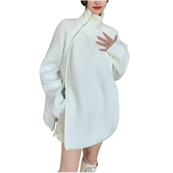 wycnly 2023 Sweater Coat for Women Winter Knit Sweater Coat for Women Winter Cozy Soft Knitted Turtleneck Outerwear Casual Solid Long Sleeve Zip up Oversized Sweater Cardigan Weekly