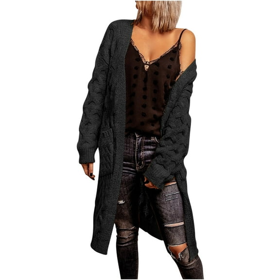 Usmixi 2023 Sweater Coat for Women Winter Womens Sweater Cardigan Casual Solid Long Sleeve Fall Long Sweater Coat Open Front Soft Cozy Cable Knitted Cardigan Outwear with Pocket Weekly