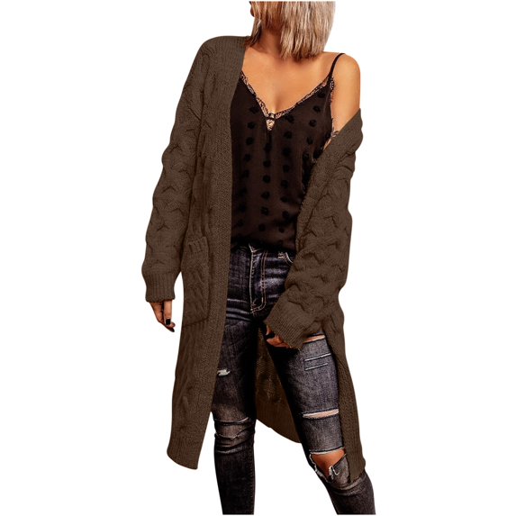 Usmixi 2023 Sweater Coat for Women Winter Womens Sweater Cardigan Casual Solid Long Sleeve Fall Long Sweater Coat Open Front Soft Cozy Cable Knitted Cardigan Outwear with Pocket Weekly Deals