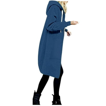 Usmixi 2023 Sweatshirt Coat for Women Winter Long Sweatshirt Coat for Women Casual Solid Plus Size Drawstring Hoodies Overcoat Tops Long Sleeve Open Zip up Hooded Jacket with Pocket Weekly Deals