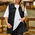 thumbnail image 1 of Usmixi 2023 Winter Womens Denim Vest Denim Jacket for Women Trendy Button Down Lapel Sleeveless Boyfriend Jean Jacket Coat Loose Casual Solid Vest Outerwear with Pocket Up to 65% off, 1 of 7