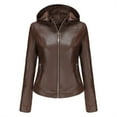 thumbnail image 1 of Usmixi 2023 Winter Womens Leather Coat Women's Removable Hooded Faux Leather Jacket Stand Neck Zip up Trendy Moto Biker Coat Long Sleeve Black Slim Hoodies Outwear with Pocket Up to 65% off, 1 of 6