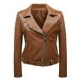 thumbnail image 1 of Usmixi 2023 Winter Womens Leather Jacket Faux Leather Jacket Women Trendy Black Slim Lapel Zip up Motorcycle Moto Biker Short Coat Casual Pocket Solid Long Sleeve Outwear with Belt Up to 65% off, 1 of 2
