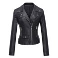 thumbnail image 1 of Usmixi 2023 Winter Womens Leather Jacket Womens Fashion Moto Biker Bomber Jacket Fall Lightweight Faux Leather Coat Casual Solid Lapel Long Sleeve Zip up Pocket Slim Short Outwear Up to 65% off, 1 of 3