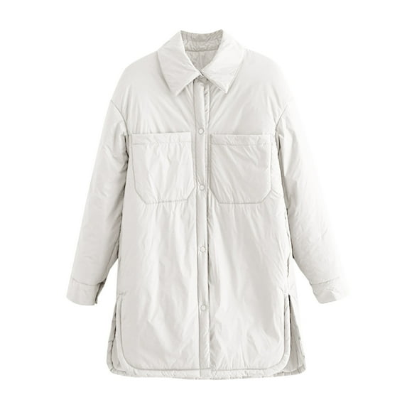 Usmixi 2023 Winter Womens Puffer Coat Quilted Coat for Women Long Sleeve Casual Solid Side Slit Cotton Jacket Open Front Button Lapel Lightweight Thin Down Outerwear with Pocket Up to 65% off