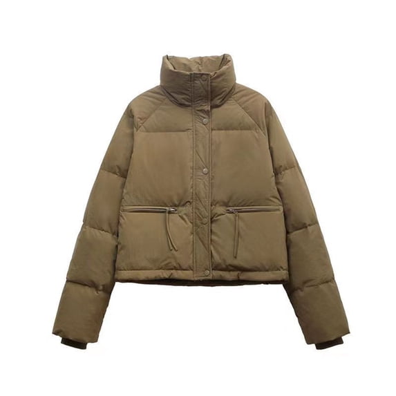 Usmixi 2023 Winter Womens Puffer Coat Womens Cotton Down Jacket Trendy Stand Neck Drawstring Zipper up Puffer Coat Winter Thickeded Padded Long Sleeve Outerwear with Pocket Up to 65% off