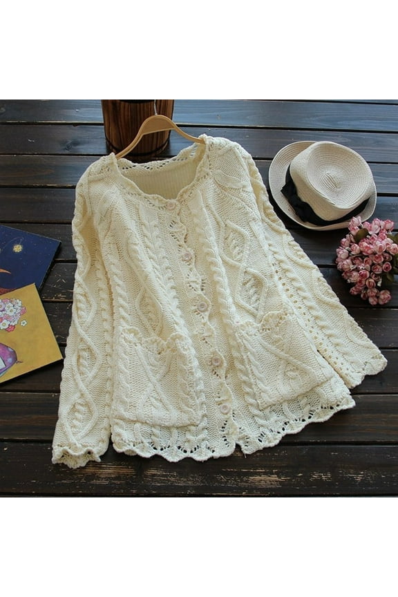 Usmixi 2023 Winter Womens Sweater Coat Womens Cable Knit Sweater Coat Open Front Button Casual Solid Knitted Cardigan Fall Lightweight Loose Swing Sweater Outwear with Pocket Up to 65% off