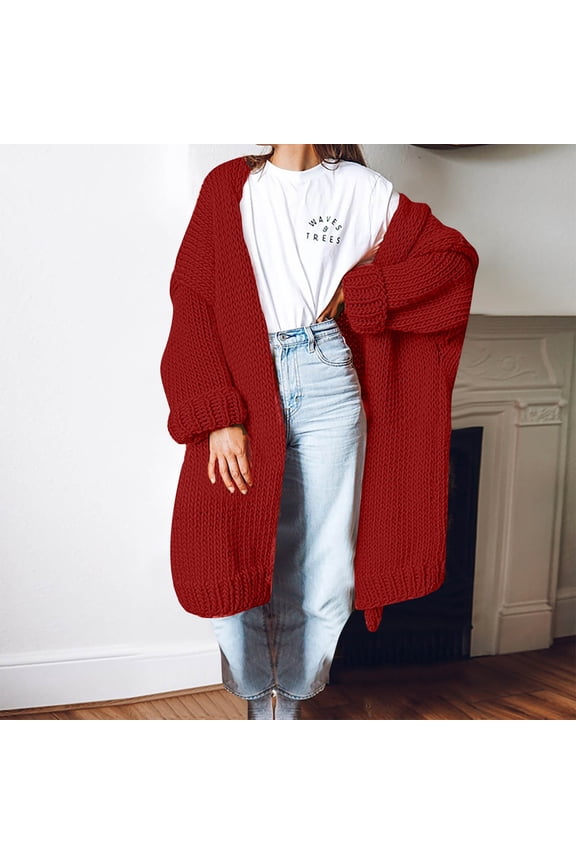 Usmixi 2023 Winter Womens Sweater Coats Womens Sweater Cardigan Plus Size Loose Casual Solid Open Front Coats Winter Long Sleeve Stand Neck Knitted Cotton Long Sweater Coats Up to 65% off