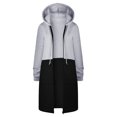 thumbnail image 1 of Usmixi 2023 Winter Womens Sweatshirt Coat Long Overcoat for Women Fashion Color Block Open Zip Drawstring Hooded Sweatshirt Coat Fall Lightweight Loose Trench Jacket with Pocket Up to 65% off, 1 of 3
