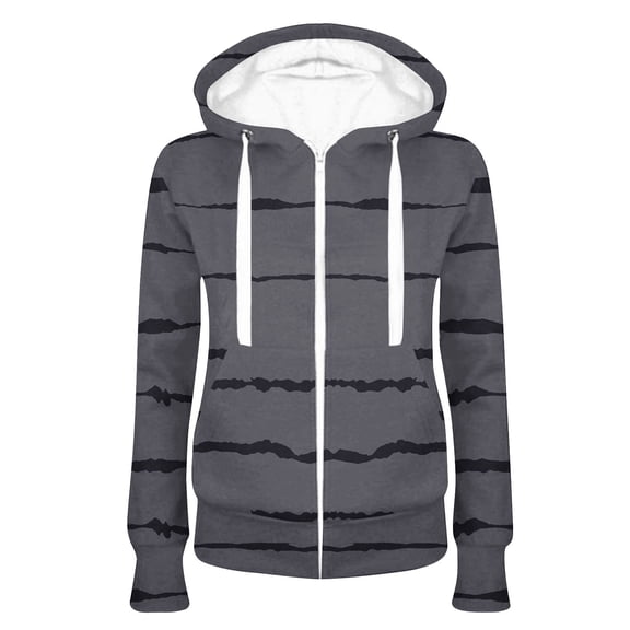 Usmixi 2023 Winter Womens Sweatshirt Coats Womens Sweatshirts Coats Winter Lightweight Long Sleeve Open Front Zipper Outwear Fashion Striped Print Drawstring Hooded Outwear with Pocket Up to 65% off