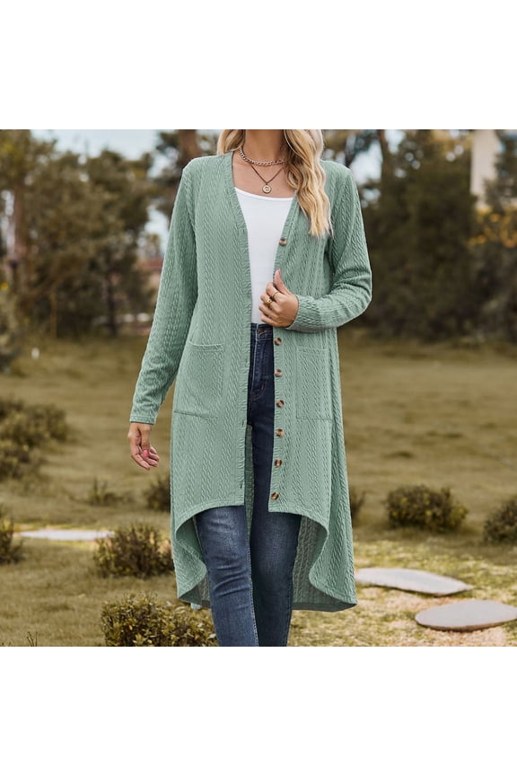 Usmixi 2023 Winter Womens Trench Coat Sweater Cardigan for Women Casual Solid Open Front Button Loose Knit Sweater Coat Fall Lightweight Loose Long Sleeve Pocket Long Outwear Up to 65% off