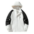 thumbnail image 1 of Usmixi 2023 Winter Womens Trench Jacket Rain Coat for Women Lightweight Outdoor Activity Windproof Rain Jacket Trendy Color Block Zip up Hooded Windbreaker Outwear with Pocket Up to 65% off, 1 of 2