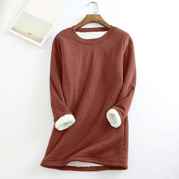 Usmixi 2023 Womens Sweatshirt Womens Fleece Sweatshirt Plus Size Casual Crewneck Cozy Warm Thickened Lamb Wool Plush Pullover Sweater Trendy Solid Long Sleeve Winter Sweatshirt Tops Weekly