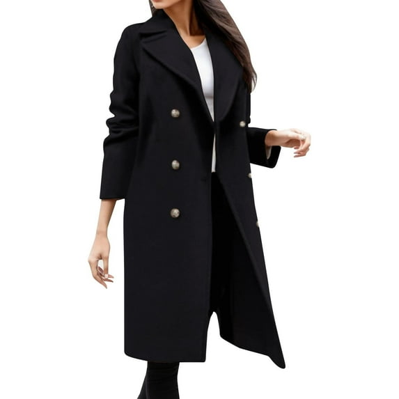 Usmixi 2023 Wool Jacket for Women Winter Trench Overcoat for Women Button Down Plus Size Lapel Long Woolen Coat Casual Solid Long Sleeve Open Front Windbreaker Jacket Weekly